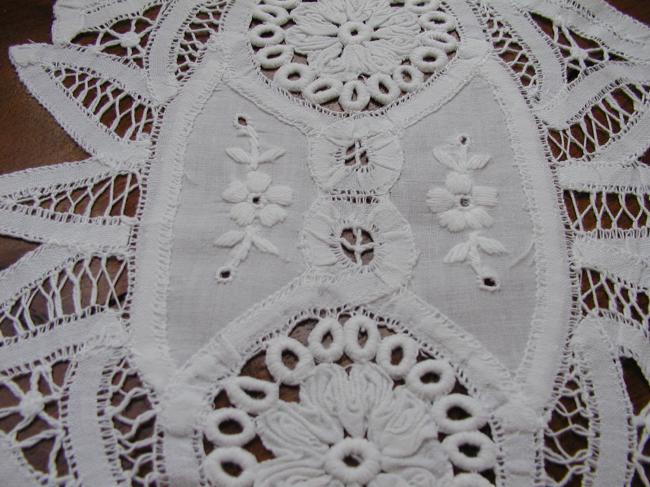 So pretty oblong  doily with Battenburg Tape lace and white works