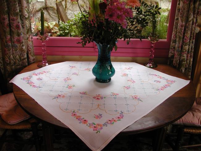 Really pretty tablecloth with lots of embroidered flowers