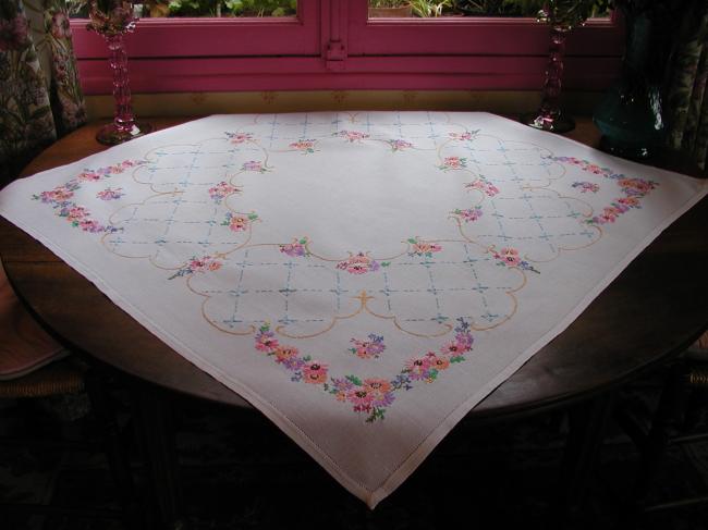 Really pretty tablecloth with lots of embroidered flowers