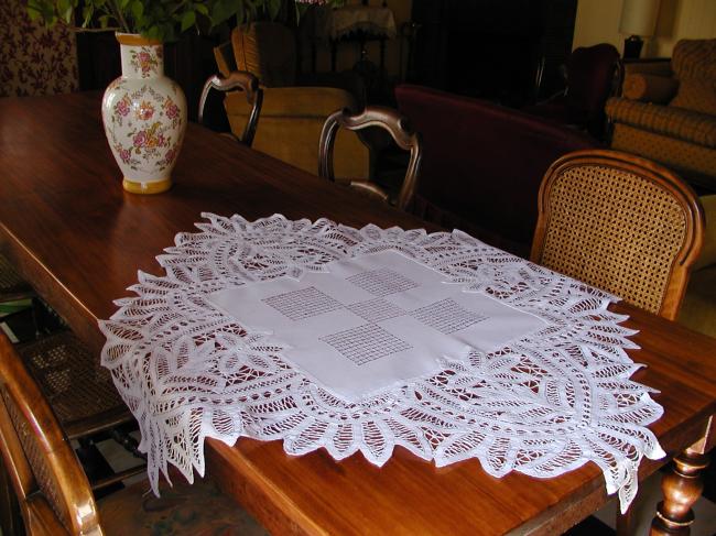 Very attractive Battenburg lace tablecloth with drawn thread works