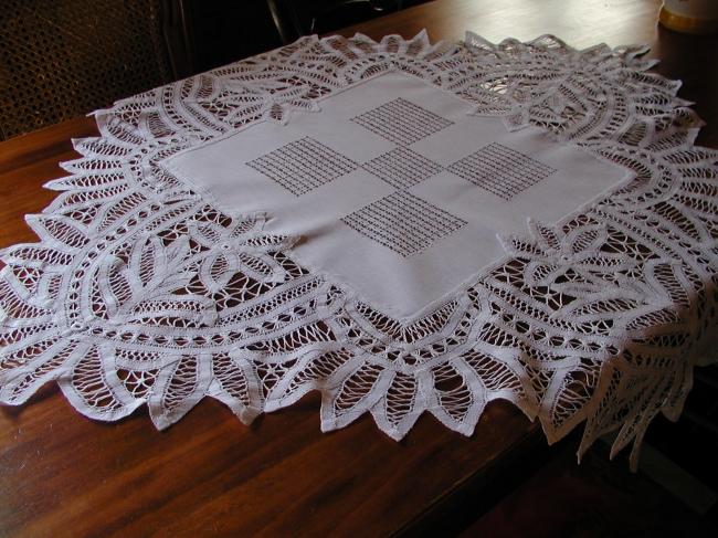 Very attractive Battenburg lace tablecloth with drawn thread works