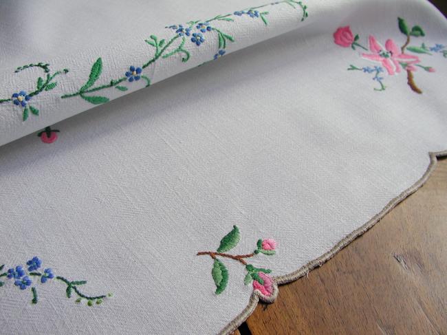 Breathtaking tablecloth with hand-embroidered blooming appletree