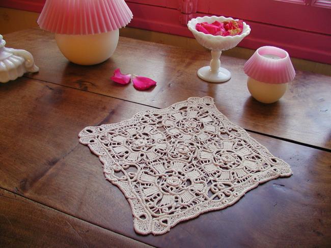 Sweet hand made Art crochet lace doily in cream color 1900