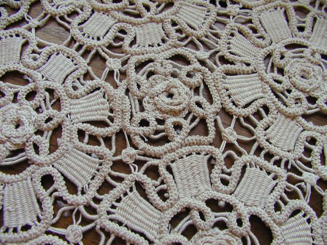 Sweet hand made Art crochet lace doily in cream color 1900