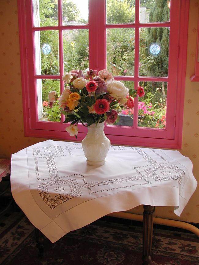 Absolutely breathtaking drawn thread work tablecloth 1900