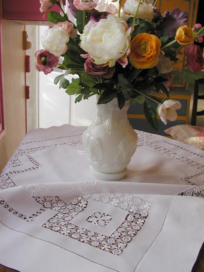 Absolutely breathtaking drawn thread work tablecloth 1900