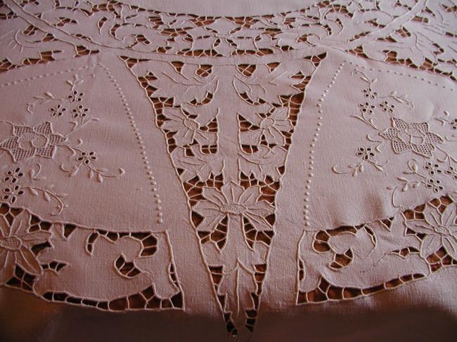 Wonderful and rich Richelieu embroidered tablecloth 1910