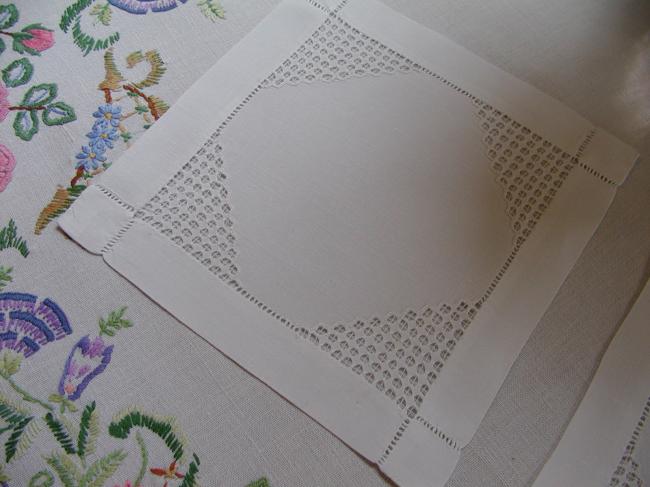 Lovely pair of squared doilies with lovely drawn thread works 1900