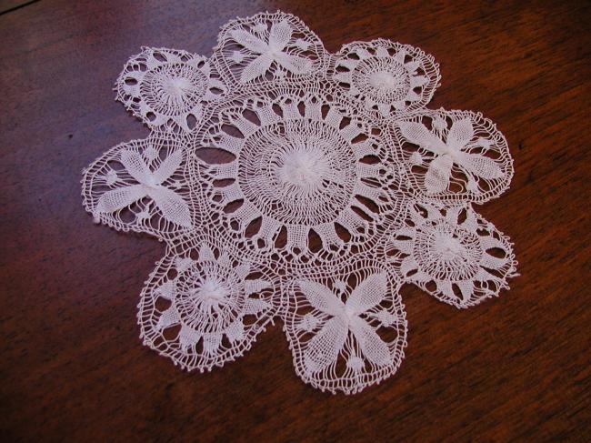 Two stunning small round Nanduti and Tenerife needle work doilies