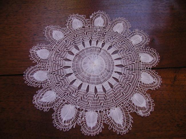 Two stunning small round Nanduti and Tenerife needle work doilies