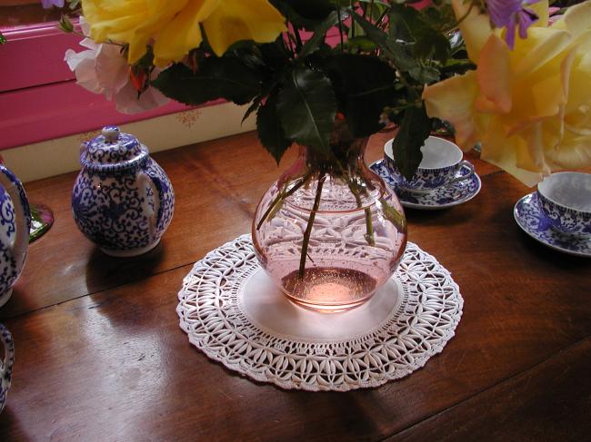 Lovely  hand made round doily with original lace