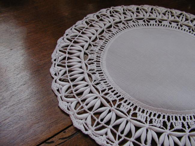 Lovely  hand made round doily with original lace