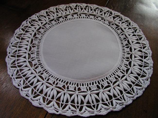 Lovely  hand made round doily with original lace