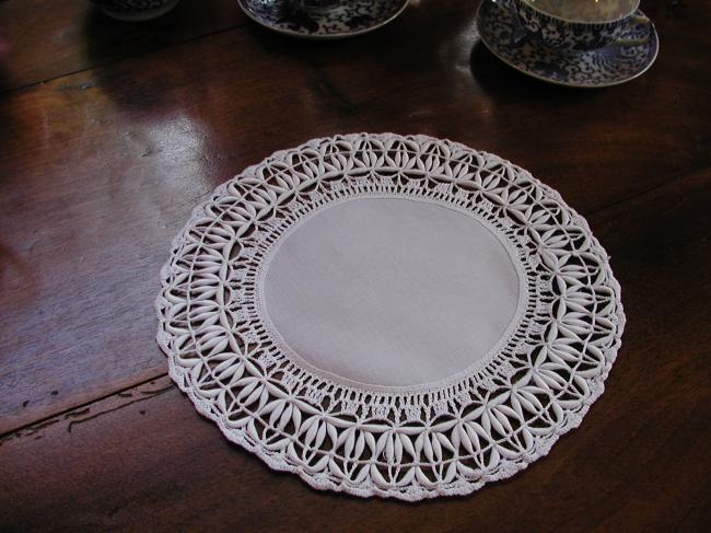 Lovely  hand made round doily with original lace