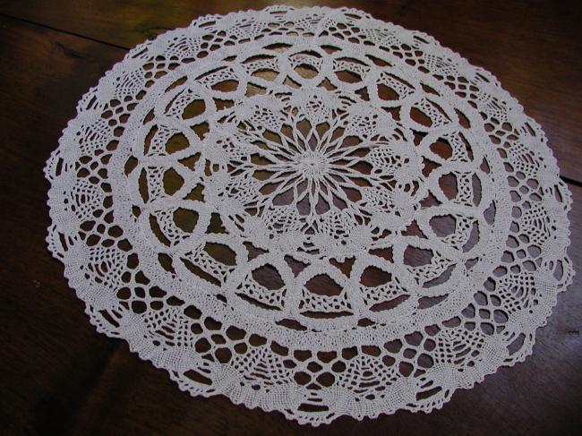 Lovely large pair of bobbin lace round doilies