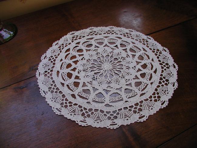 Lovely large pair of bobbin lace round doilies