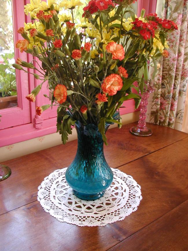 Lovely large pair of bobbin lace round doilies