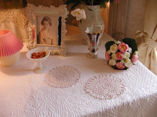 Lovely pair of round doilies in hand-made Irish guipure lace