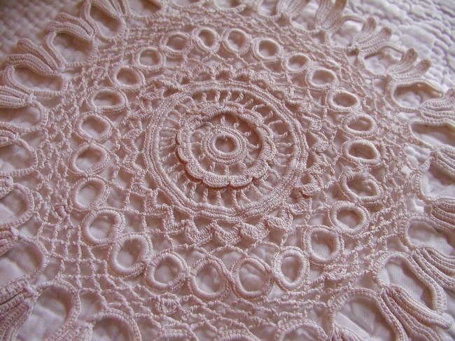 Lovely pair of round doilies in hand-made Irish guipure lace