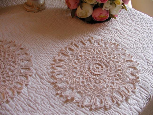 Lovely pair of round doilies in hand-made Irish guipure lace