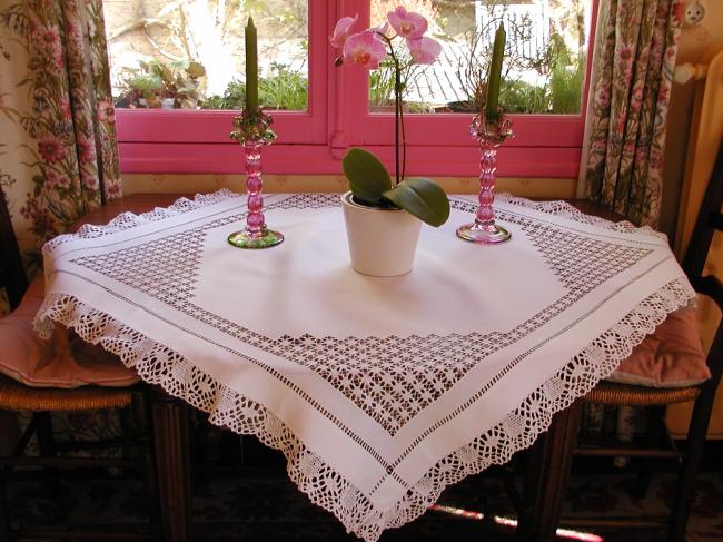 Wonderful drawn thread tablecloth and Cluny lace 1900