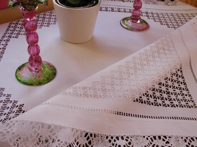 Wonderful drawn thread tablecloth and Cluny lace 1900