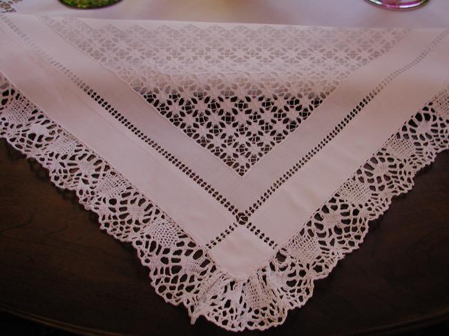 Wonderful drawn thread tablecloth and Cluny lace 1900