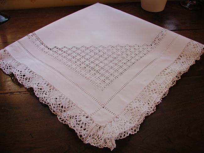 Wonderful drawn thread tablecloth and Cluny lace 1900