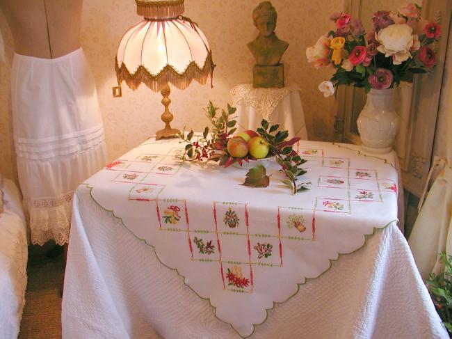 So sweet tablecloth with hand-embroidered Christmas symbols