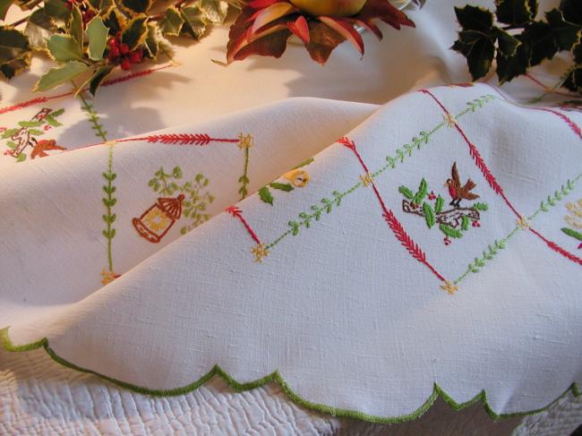 So sweet tablecloth with hand-embroidered Christmas symbols