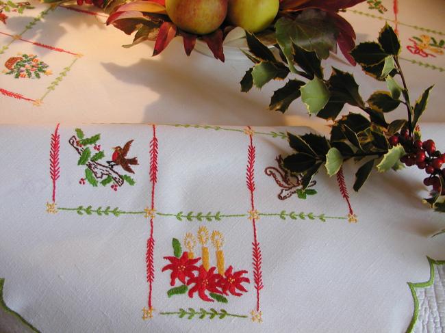 So sweet tablecloth with hand-embroidered Christmas symbols