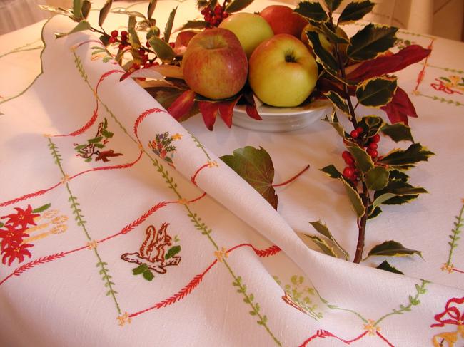 So sweet tablecloth with hand-embroidered Christmas symbols