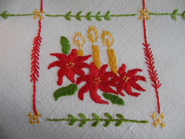 So sweet tablecloth with hand-embroidered Christmas symbols