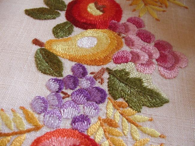 Gorgeous  tablecloth with hand-embroidered fruits & flowers