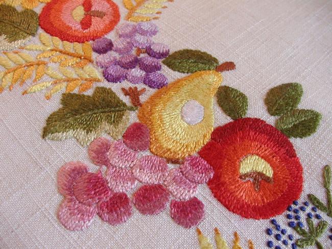 Gorgeous  tablecloth with hand-embroidered fruits & flowers