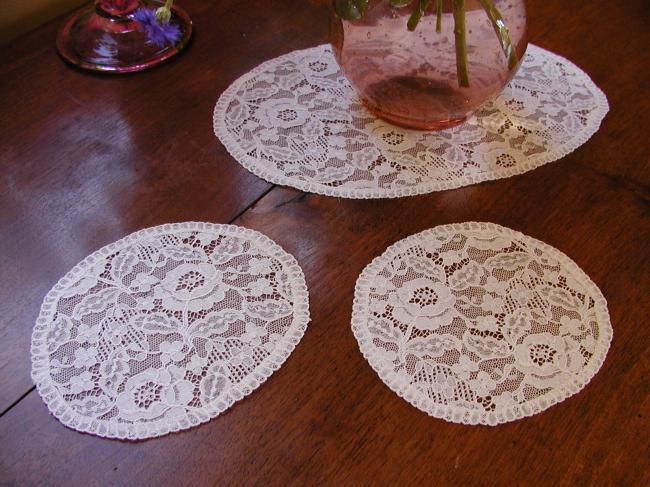 Lovely set of 3 doilies in Alencon lace with handmade edging