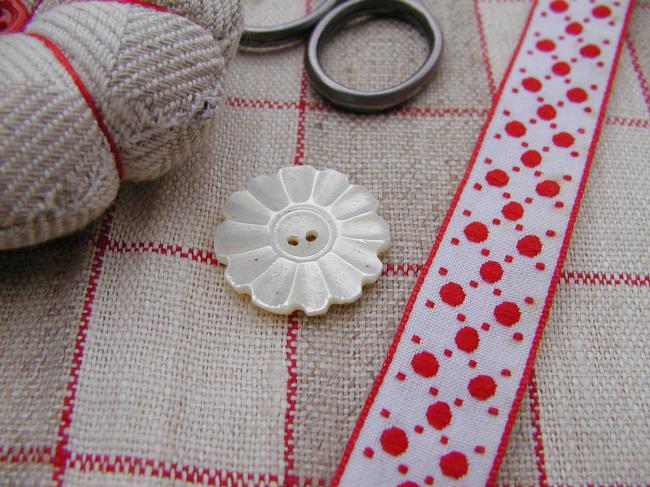 Superbe ruban tissé en coton à petits pois de couleur blanc & rouge, 1930, 16mm