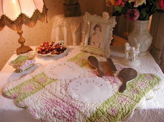 Lovely linen pair of round doilies in Richelieu open work and little lace