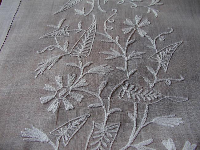 Wonderful cotton voile embroidered tablecloth with storks and flowers