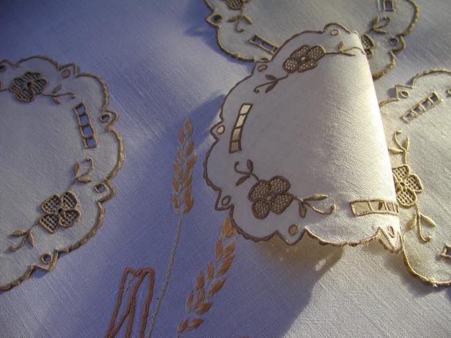 Gorgeous set of 6  small mats or coasters in Madeira embroidery 1940