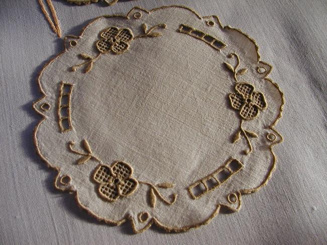 Gorgeous set of 6  small mats or coasters in Madeira embroidery 1940