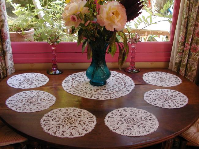 Lovely luncheon set in Luxeuil lace made of  fine tape lace and Reticella insert