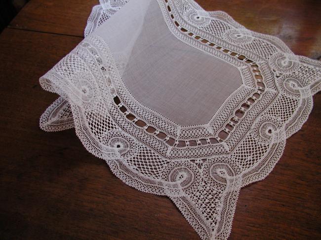 Gorgeous oblong organdi doily with Milan lace