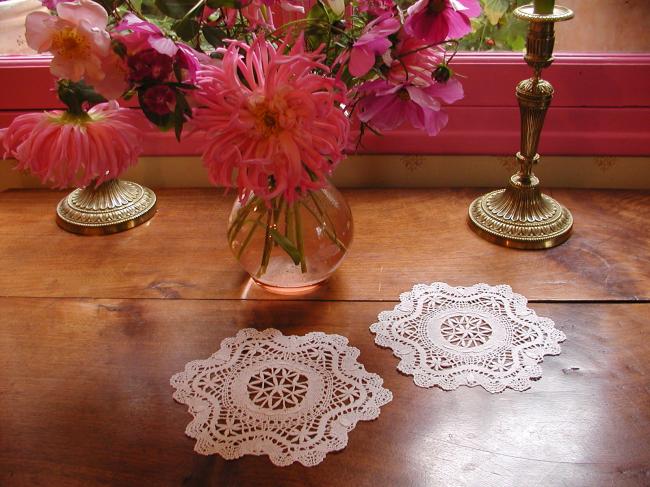 Lovely pair of doilies in bobbin Cluny lace