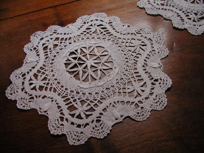 Lovely pair of doilies in bobbin Cluny lace