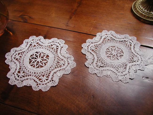 Lovely pair of doilies in bobbin Cluny lace