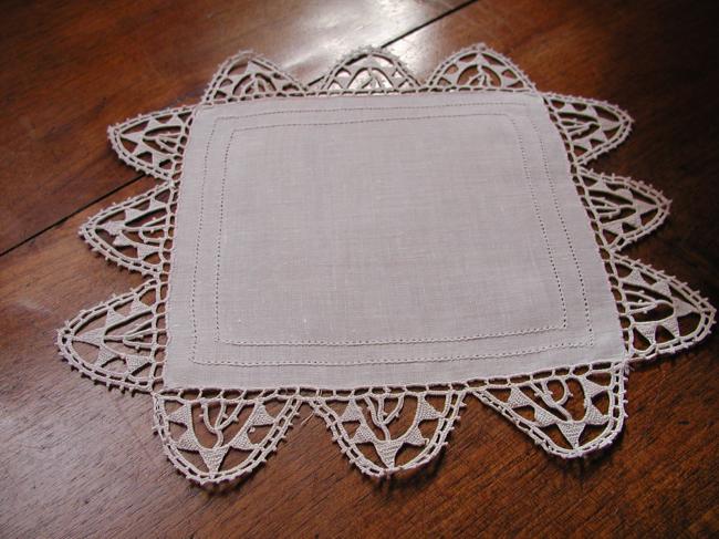 Very pretty cream color doily with Reticella lace 1910