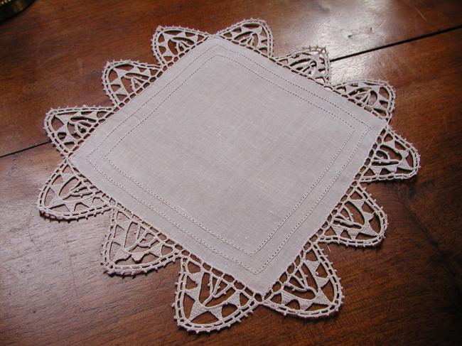 Very pretty cream color doily with Reticella lace 1910