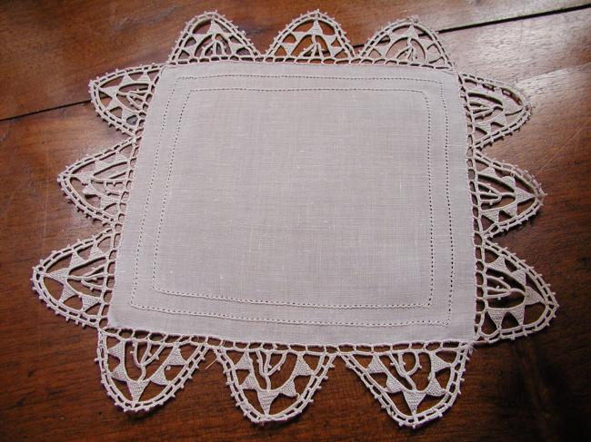 Very pretty cream color doily with Reticella lace 1910