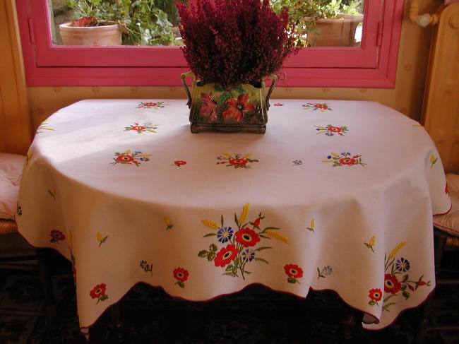 Magnificient embroidered table set of 8 piece with poppies,  wheat ears,